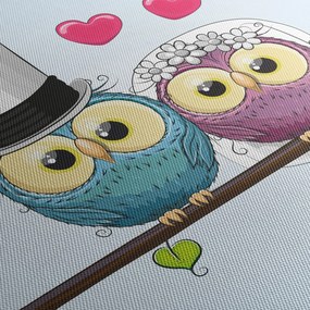 Obraz - Zakochane sowy (z zegarem) (90x30 cm)