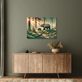 Obraz na szkle - Niedźwiedzie w lesie (70x50 cm)