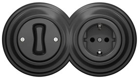 Kliklap-Retro wyłącznik jednobiegunowy nr 1 i gniazdo SCHUKO 230V z ramką w kolorze antracyt