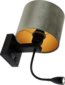 Lampa ścienna czarna z zielonym aksamitnym abażurem 18 cm - Brescia