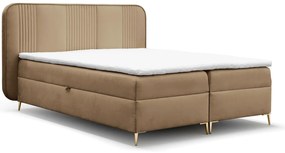 Beżowe łóżko kontynentalne z zagłówkiem 4 rozmiary - Averell