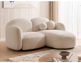 Jasnobrązowy narożnik z materiału bouclé (prawostronny/z szezlongiem) Orbit – Ropez