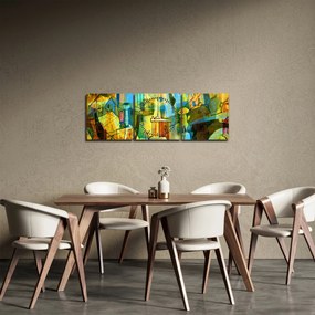Obraz - Architektura, abstrakcja kubistyczna (z zegarem) (90x30 cm)