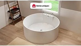 Okrągła wanna wolnostojąca z kranami - 373 L - 150 x 150 x 58 cm - biała - LINDA