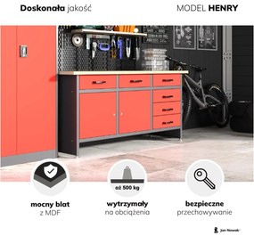 Stół warsztatowy HENRY, 1700 x 850 x 600 mm, antracytowo-czerwony