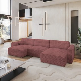 Masseno Narożnik FENTO z funkcją spania i pojemnikiem na pościel Narozniki U, Rozkładana sofa - Pudrowy róż, TILIA 62