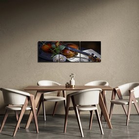 Obraz - Róże i skrzypce (z zegarem) (90x30 cm)