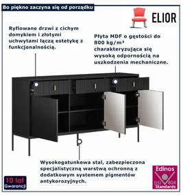 Czarna komoda z ryflowanymi szufladami E3-C32