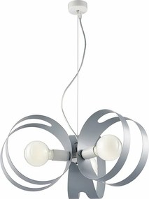 Lampa wisząca Peter z lakierowanego na biało żelaza z szarymi ciętymi laserowo paskami i regulowanym stalowym kablem, 3 światła, 130 Ø48 BL306-3-BG