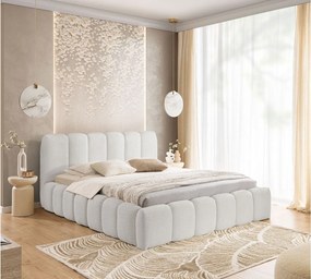 FURNISTAR Łóżko tapicerowane MIA z pojemnikiem 18x200|Bubble|Dwuosobowe|Stelaż listwowy|Wygląd łóżka boxspring|bez materaca-Jasnoszary