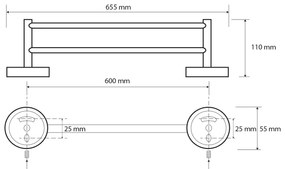 SAPHO XR423 X-Round E podwójny wieszak na ręczniki 65 cm, srebrny