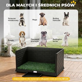 PawHut Toaleta dla psa 75 x 51 cm z trawą sztuczną, wysokimi ściankami, wysuwaną tacą i systemem odprowadzania - Czarna | Aosom PL