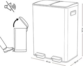 Dwukomorowy kosz na odpady SOLV, 60 l