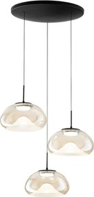 Brena - Fabas Luce 3-light round pendant lamp - 30W dimmable LED - Cognac Round ceiling rose d.35cm