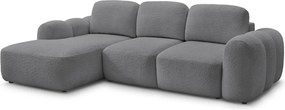Szary rozkładany/ze schowkiem narożnik z materiału bouclé (lewostronny/z szezlongiem) Montaigne – Bobochic Paris