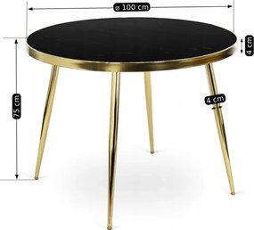 Stół Okrągły TINGA 100 cm Czarny/Złoty Glamour