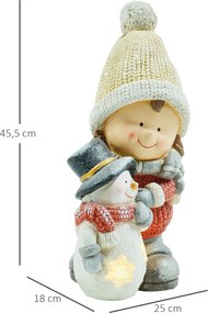 HOMCOM Elf z bałwanem, ogrodowa figurka, 4 diody LED, na baterie, 25 x 18 x 45,5 cm