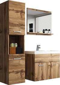 Zestaw mebli łazienkowych, komplet wiszący z umywalką, lustrem i słupkami, wotan mat