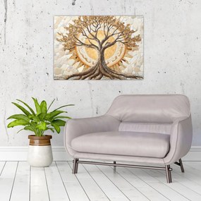 Obraz na szkle – Złote drzewo życia w mozaice (70x50 cm)