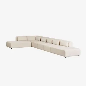 Fogler 6-częściowa Narożna Sofa Modułowa Z Podwójnym Szezlongiem Sztruksu Beżowy Len - Sklum