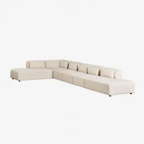 Sofa Modułowy Narożny 6-częściowy Z Podwójnym Szezlongiem Fogler Sztruks Beż Lniany - Sklum