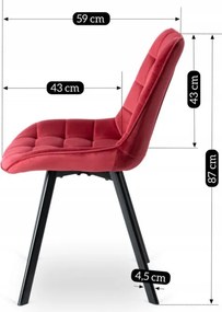 Krzesło Tapicerowane do Salonu RICK Bordowe Welurowe Nowoczesne Loft