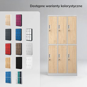 Szafka socjalna ubraniowa BHP szara / dąb sonoma 6-drzwiowa: Eco Design IGOR, 900 x 1850 x 450 mm