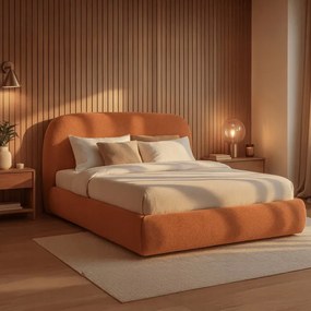 Łóżko Tapicerowane 160x200 cm ROSSO ze Stelażem i Pojemnikiem Dwuosobowe Boucle Rude