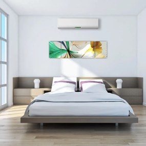 Obraz - Liście z piórami (170x50 cm)