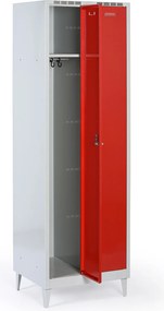Metalowa szafka ubraniowa S8 na nogach, 2-drzwiowa, 1950 x 600 x 500 mm, zamek obrotowy, drzwi czerwone