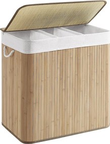 Kosz na pranie Valora Natural Bamboo 3-komorowy 150 l z pokrywką