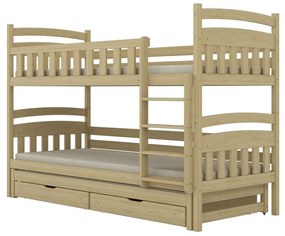 Łóżko piętrowe JULITA 160x80 sosna lakierowana drewniane trzyosobowe z szufladami KOCOT KIDS