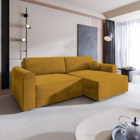 Masseno Narożnik FIANO z funkcją spania i pojemnikiem na pościel Narozniki L, Rozkładana sofa - Żółty, MONOLITH 48