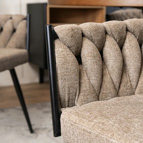 Krzesło Tapicerowane Plecione do Salonu EMPOLI Beżowe Nowoczesne Loft