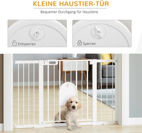 PawHut Barierka Ochronna na Schody dla Psów Metalowa z Zaciskami ABS Bezpieczna dla Zwierząt Biała 75-131x76cm | Aosom PL