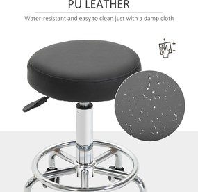 Vinsetto Taboret salonowy, regulowany, sztuczna skóra, do 110 kg, Ø42x50-64H cm, Czarny