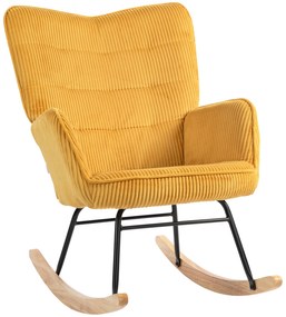 HOMCOM Krzesło bujane vintage, zakrzywione płózki, grube wypełnienie, buk & stal, Żółte