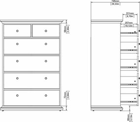 Wysoka komoda Paris 4+2 kolor szary