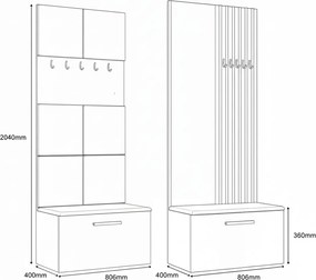 Masseno Garderoba MODULO 161,2/204/40 cm do Przedpokoju Nowoczesna Dąb Artisan