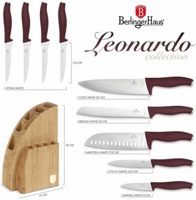 BerlingerHaus Zestaw noży z bambusową podstawką Leonardo, 10 szt.