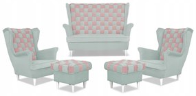 Zestaw uszak CAROL DUO sofa fotele pufy Family Meble szaro - różowy