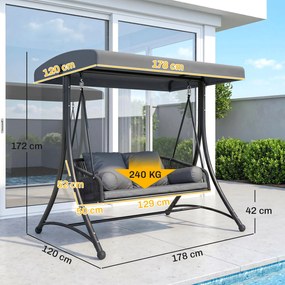 Outsunny Huśtawka Ogrodowa Rattan 2-osobowa z Regulowanym Daszkiem, Miękkimi Poduszkami, Ciemnoszara | Aosom PL