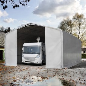 TOOLPORT 8x36m Namiot garażowy - 4 m wysokość ścian bocznych z 4x4,6m brama, PRIMEtex 2300, szary, bez statyki - (99511)