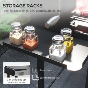 Outsunny Holzkohlegrill Grill BBQ-Grill, regulowany ruszt, 1 rożen, 118 x 32 x 90 cm, Czarny + Srebrny