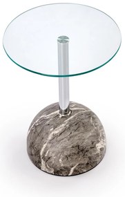 Okrągła mała ława, szklany blat, popielaty marmur/szkło 40/51 ARIANA