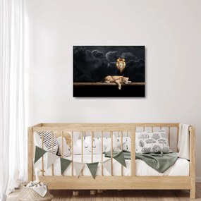 Obraz na szkle - Lew i lwica w chmurach (70x50 cm)
