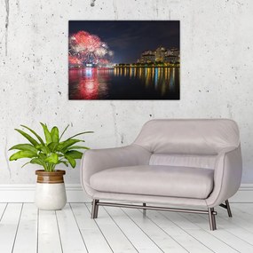 Obraz na szkle - fajerwerki w Singapurze (70x50 cm)