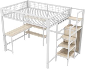 Łóżko z antresolą 140 x 200 cm - z półkami - białe - bez materaca