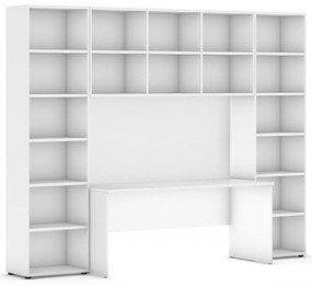 Biblioteka INTEGRO z wbudowanym biurkiem, 2950 x 700/400 x 2300 mm, biały