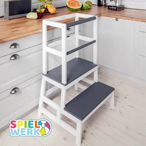 Spielwerk Wieża edukacyjna PLAY z drewna sosnowego, 93x56x49, biała/antracyt